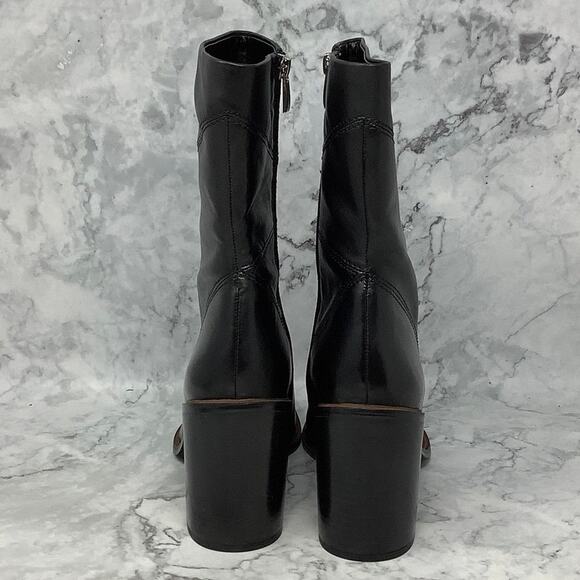 Franco Sarto 10M Black Leather Stevie Mid Calf Boot Square Toe Block Heel M29-14 - Picture 5 of 10